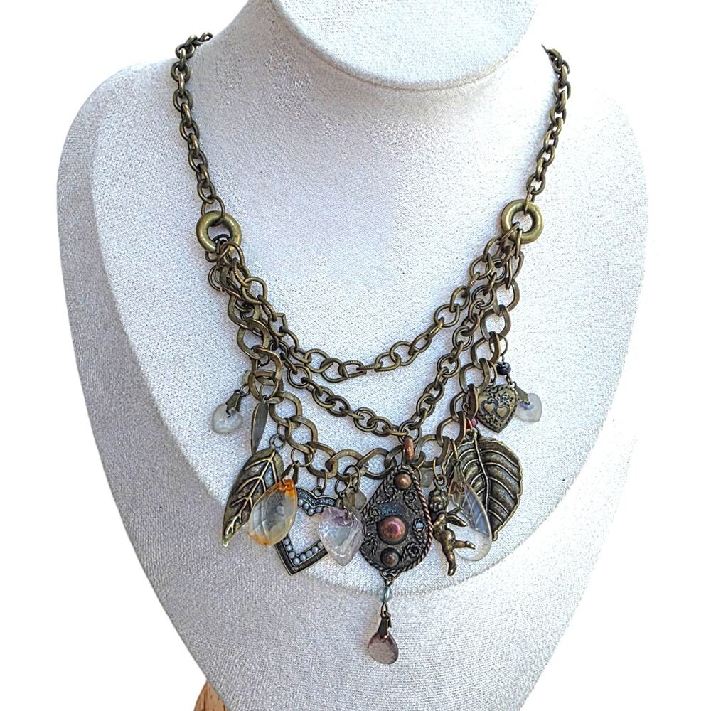 Napier Garden Fairy Charm Flower Necklace Whimsy Dangle Antique Look Ethereal